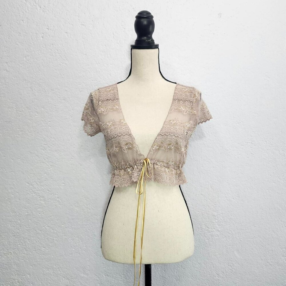 Tan and pinky cream lace bolero top